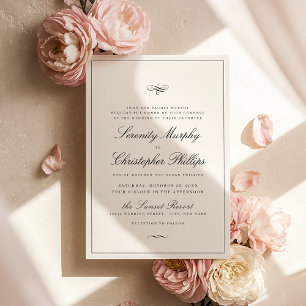 Invitation Élégance Classique Script Mariage noir et blanc