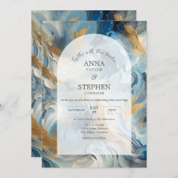 Invitation Élégance contemporaine : Mariage d'or bleu blanc