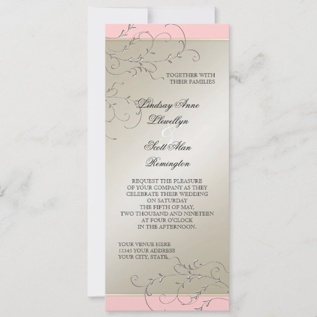 Invitation Elégance Cravate noire, Mariage argent Champagne (Devant)