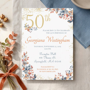 Invitation Élégance d'Automne 50e Anniversaire Paillettes