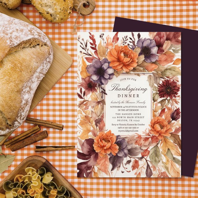 Invitation Elégance d'automne Aquarelle Florale Thanksgiving (Créateur téléchargé)