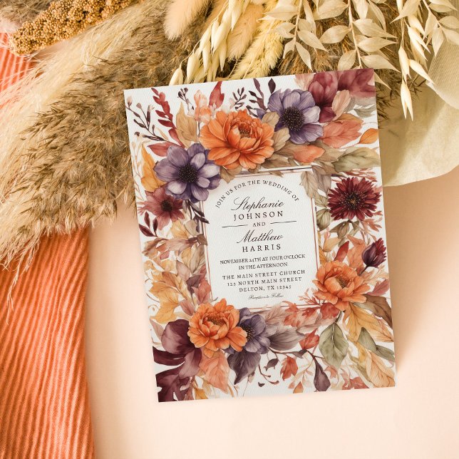 Invitation Elégance d'automne Aquarelle Mariage floral (Créateur téléchargé)
