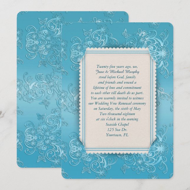 Invitation élégance de cadre turquoise en relief (Devant / Derrière)