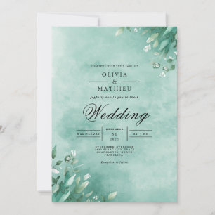 Invitation Élégance de feuille botanique aqua pour mariage