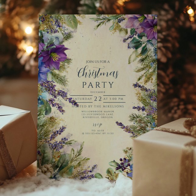 Invitation Élégance de Noël Poinsettia pourpre (Créateur téléchargé)