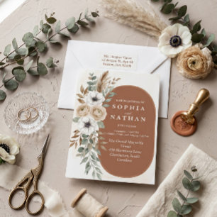 Invitation Élégance florale aquarelle d'arche boho en terre c