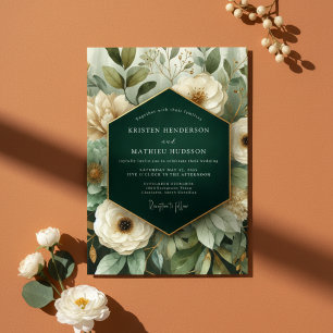 Invitation Élégance Florale Émeraude de Mariage