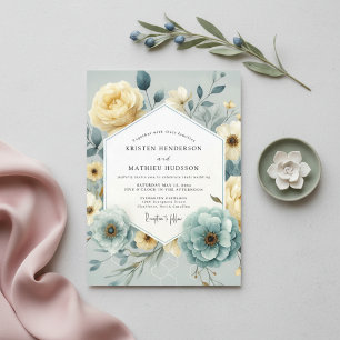Invitation Élégance Florale Jaune Pâle de Mariage