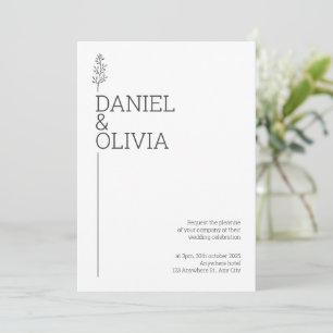 Invitation Élégance florale : Mariage minimaliste blanc et no
