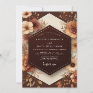 Invitation Élégance Florale Marron Terreuse de Mariage
