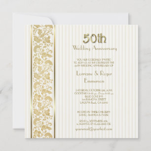 Invitation Élégance Florale Or 50e Anniversaire de Mariage