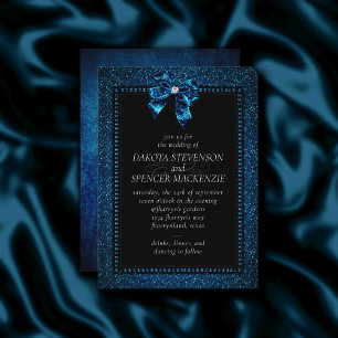 Invitation Élégance gothique   Aquamarine Blue Bow Dark Moody