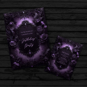 Invitation Élégance gothique Violet et Noir Anniversaire