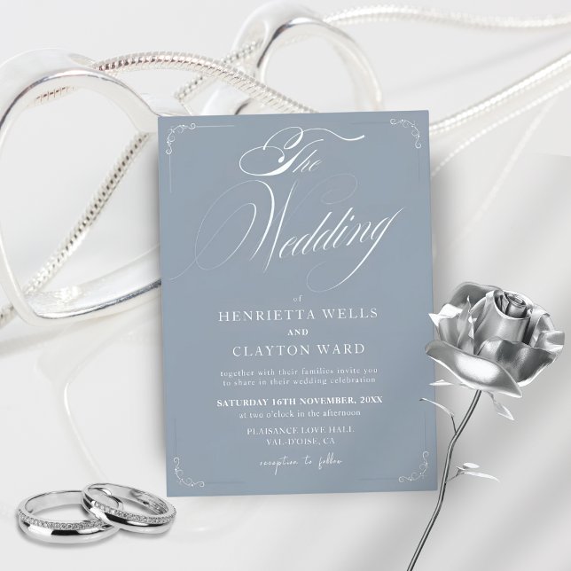 Invitation Élégance intemporelle Dusty Mariage bleu (Créateur téléchargé)