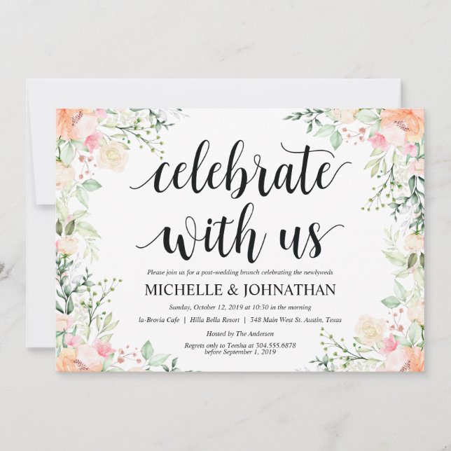 Invitation Elégance jardin Floral Post Mariage Brunch Invitat (Devant)