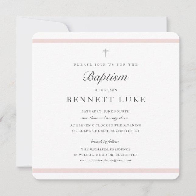 Invitation Elégance Moderne Fille Baptême (Devant)