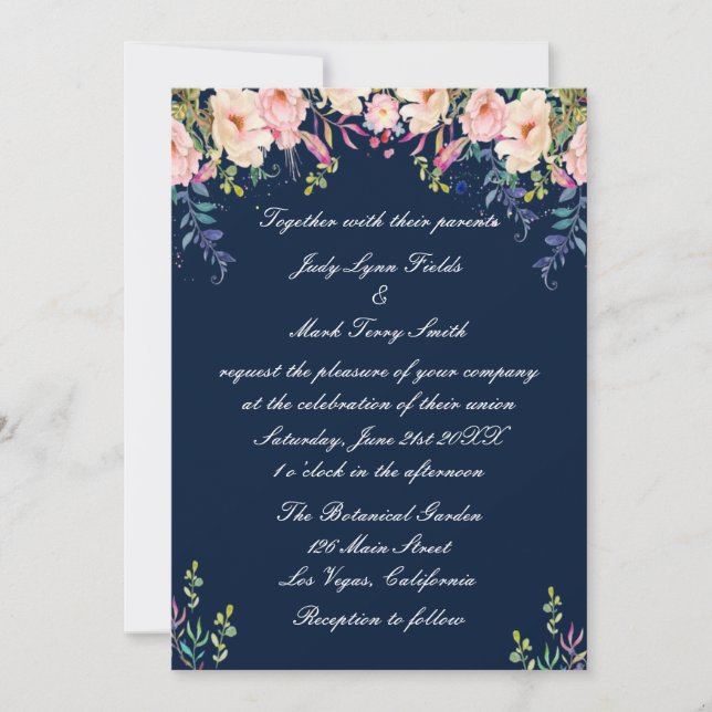 Invitation Élégance moderne Mariage végétal rose (Devant)