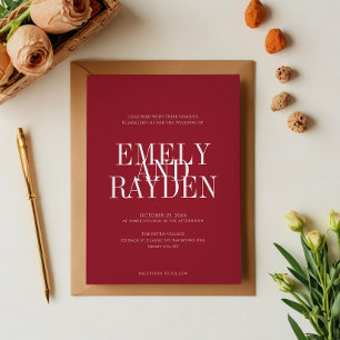 Invitation Elégance moderne Ruby Red QR Code Mariage