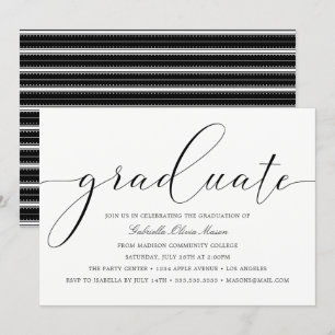 Invitation Élégance noire et blanche   Fête de l'obtention du