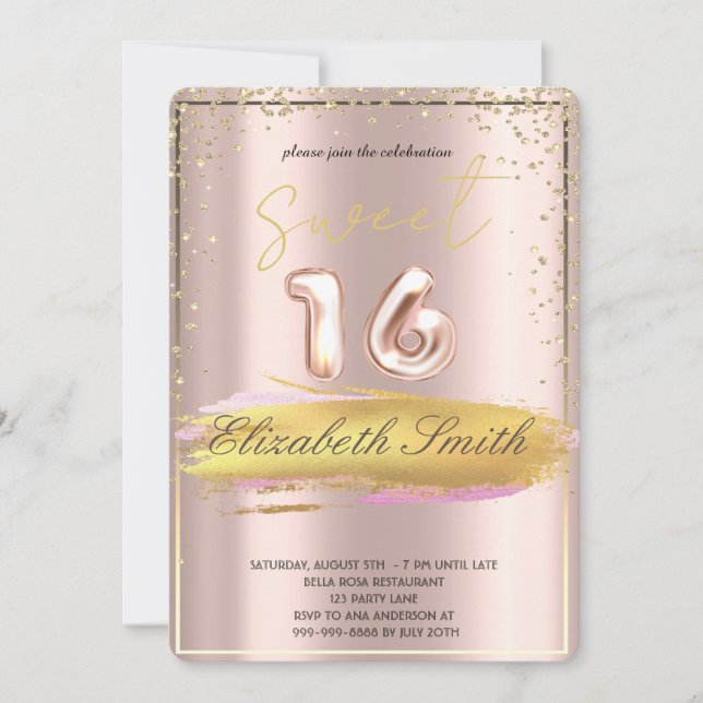 Invitation Elégance or, sweet sixteen or rose (Devant)