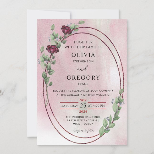 Invitation Elegance Pastel Rustic Rose & Mariage Eucalyptus (Devant)