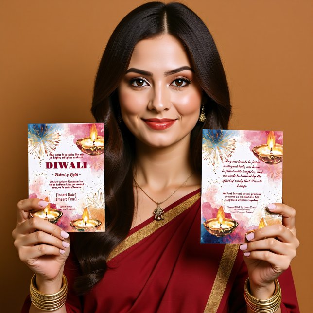 Invitation Élégance Radiant Diwali (Radiant Diwali Elegance Invitation, customizable on both sides, printed and digital)