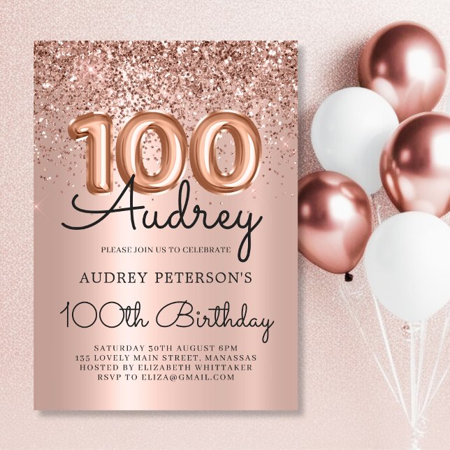 Invitation Elegance Rose Gold Parties scintillant Balloon 100 (Créateur téléchargé)
