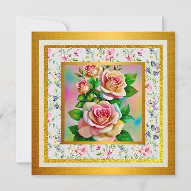 Invitation Elégance Rose rose et jaune Aquarelle Pastel (Devant)