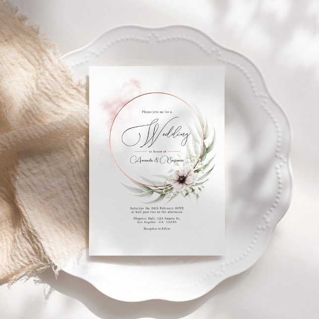 Invitation Élégance Rustique Code QR de mariage Végétal & Cui (Rustic Elegance Greenery & Copper Wedding QR Code Invitation)
