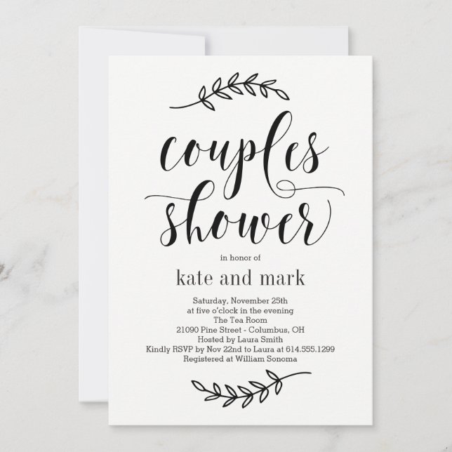 Invitation Elégance Rustique COULEUR ÉDITABLE Couples Douche (Devant)