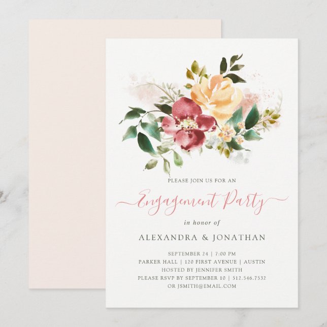 Invitation Élégance rustique | Fête d'engagement floral (Devant / Derrière)