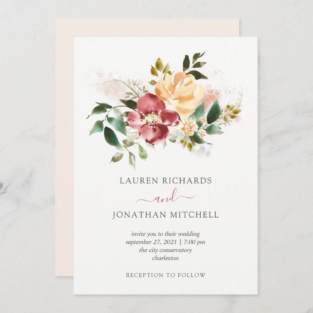 Invitation Élégance rustique| Mariage floral (Devant / Derrière)