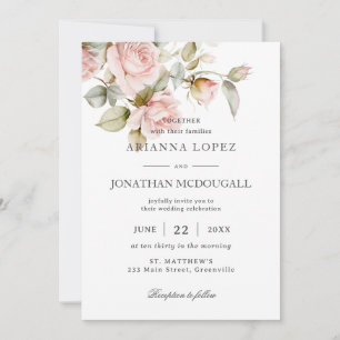 Invitation Élégance rustique rose pâle Roses Mariage Floral