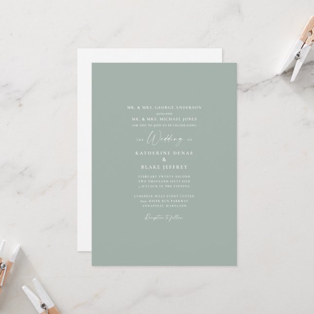 Invitation Élégance Sage simple Les deux parents Mariage Invi (Devant/Arrière en situation)