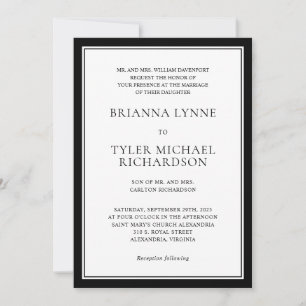 Invitation Élégance simple classique avec Mariage de bord noi