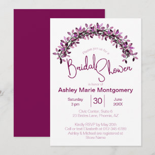 Invitation Élégance Simple Mariage Fleurie Arche Violet