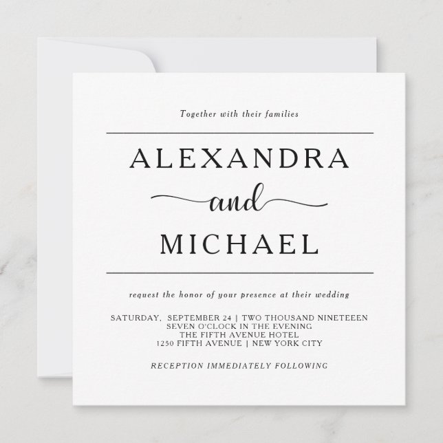 Invitation Élégance simple | Mariage noir et blanc minimal (Devant)