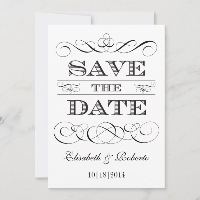 Invitation Élégance simple Noir et blanc Enregistrer la date (Devant)
