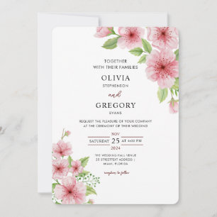 Invitation Elegance Spring Watercolor Cherry Blossoms Mariage