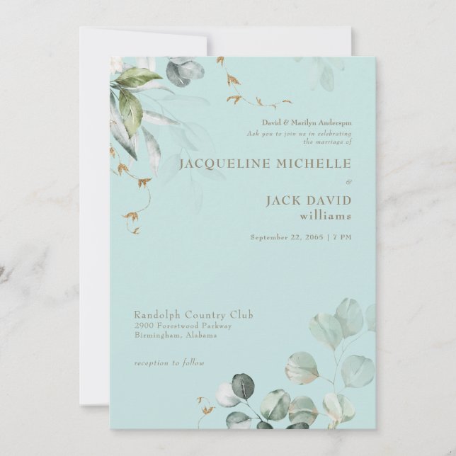 Invitation Élégance Turquoise Mariage Parents de la Mariée   (Devant)