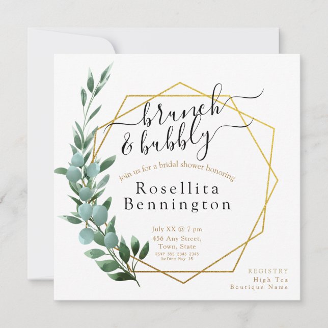 Invitation Elégance unique Eucalyptus Wedding shower floral (Devant)