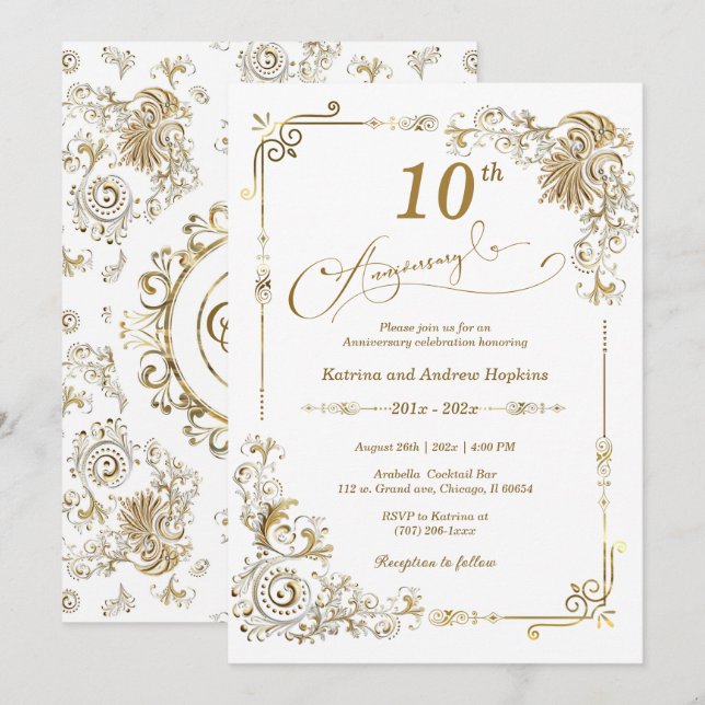 Invitation Élégant 10e Anniversaire (Devant / Derrière)