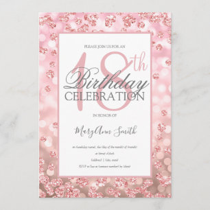 Invitation Elégant 18ème anniversaire Rose Gold Parties scint