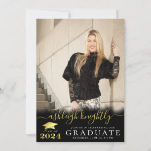 Invitation Élégant 2024 Faux Metallic Gold Script 2 Photos