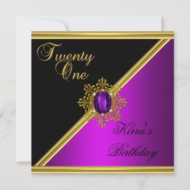 Invitation Élégant 21e 21 Anniversaire Magenta Gem Black Gold (Devant)