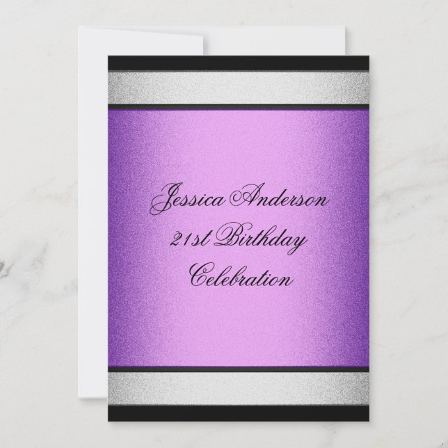 Invitation Élégant 21e anniversaire Black Purple & Silver Met (Devant)