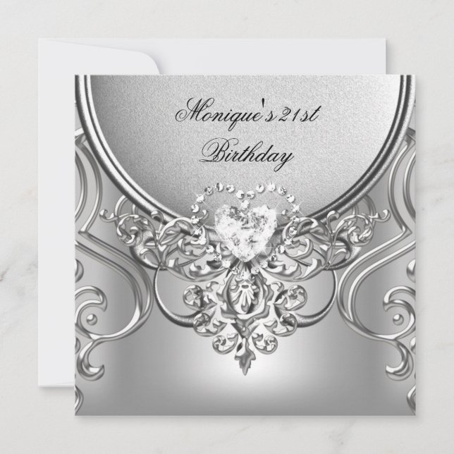 Invitation Élégant 21e anniversaire de fête Diamant d'argent (Devant)
