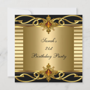 Invitation Elégant 21e anniversaire Gold Black Art Déco Jewel