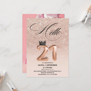 Invitation Elégant 21e anniversaire rose photo blush or