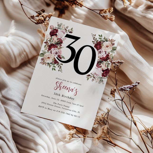 Invitation Elégant 30e anniversaire de florale (Créateur téléchargé)